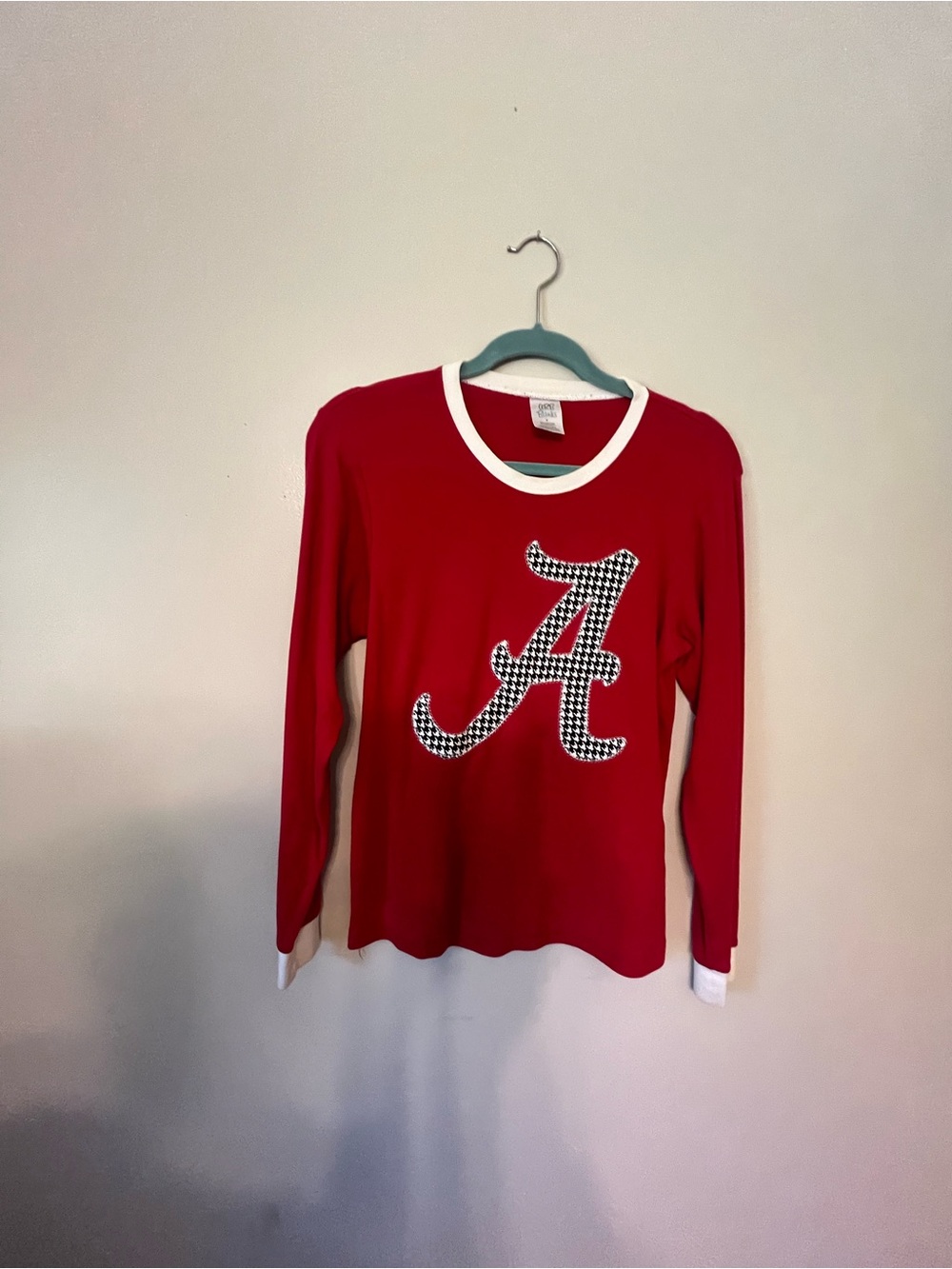 Women’s Alabama Red Long-Sleeve Shirt with White Trim and Graphic A